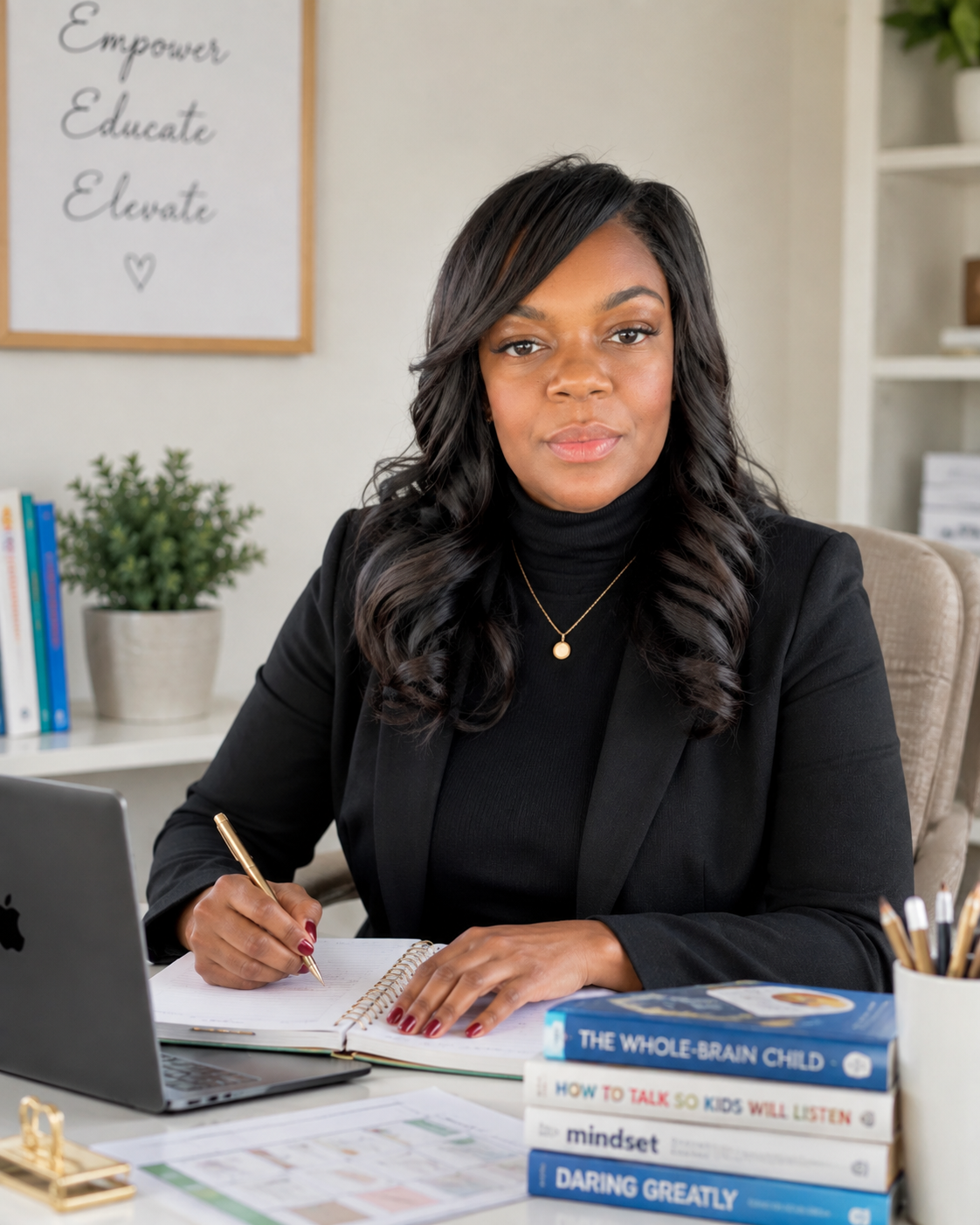 Sharleen at her desk, ready to respond to enquiries